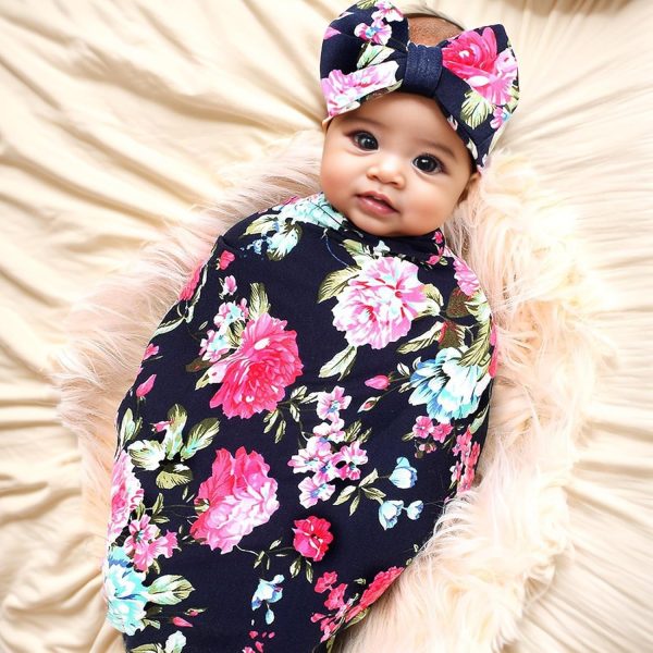 Baby Girl Swaddle Blanket Galabloomer Navy-2