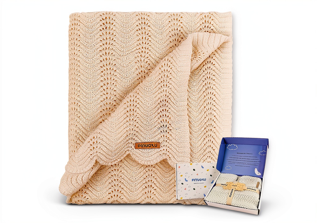 Pinuotu baby blanket in white and beige design