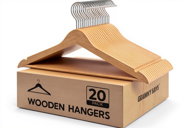 Clothes Hangers by GRANNY SAYS 20 Pack Heavy Duty Wooden Natural Wood-0